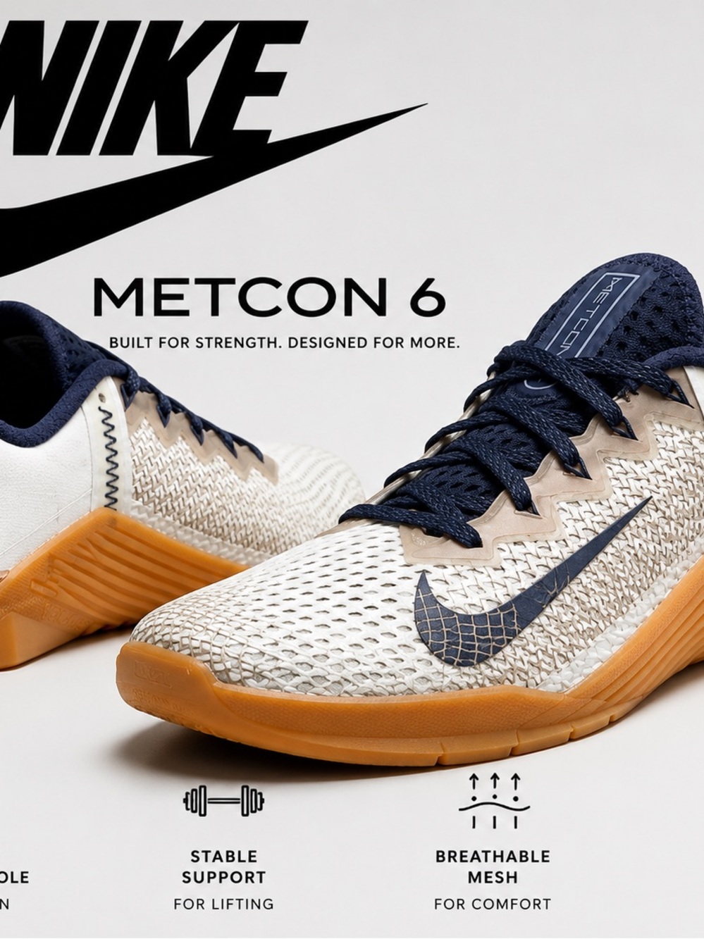 Nike Metcon 6 Training Shoes White/Navy Gum Sole | Women’s Size 8.5 - Picture 2 of 12